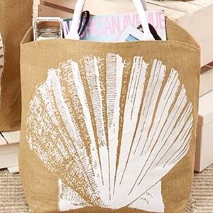 Two's Company Seascape Burlap Jute Tote